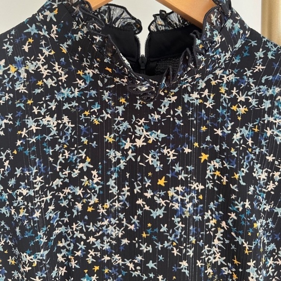 Donna Morgan Jade Black Small Floral Print Long Sleeves Ruffles Zip Dress Size 4 - Picture 5 of 11